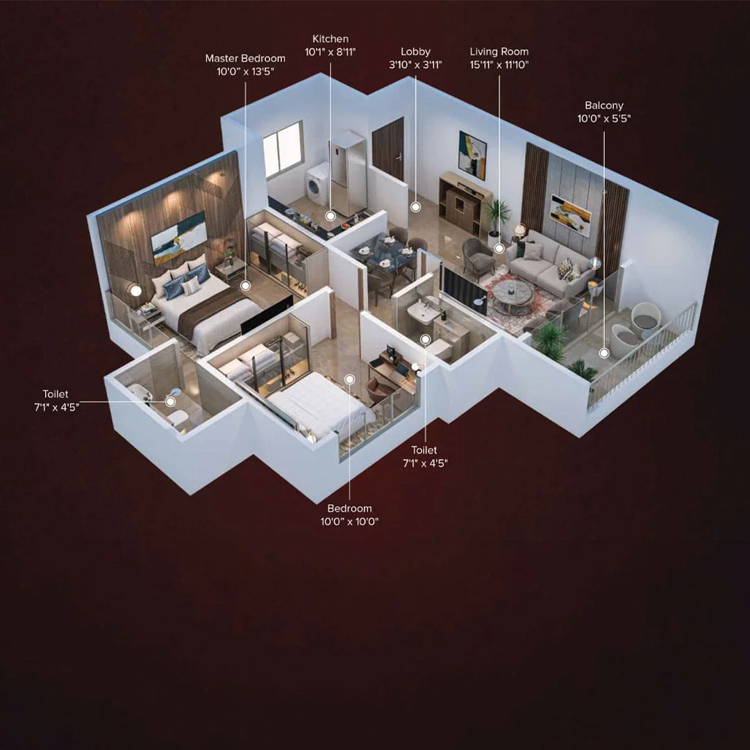 La Centra Tathawade 2BHK Floorplan